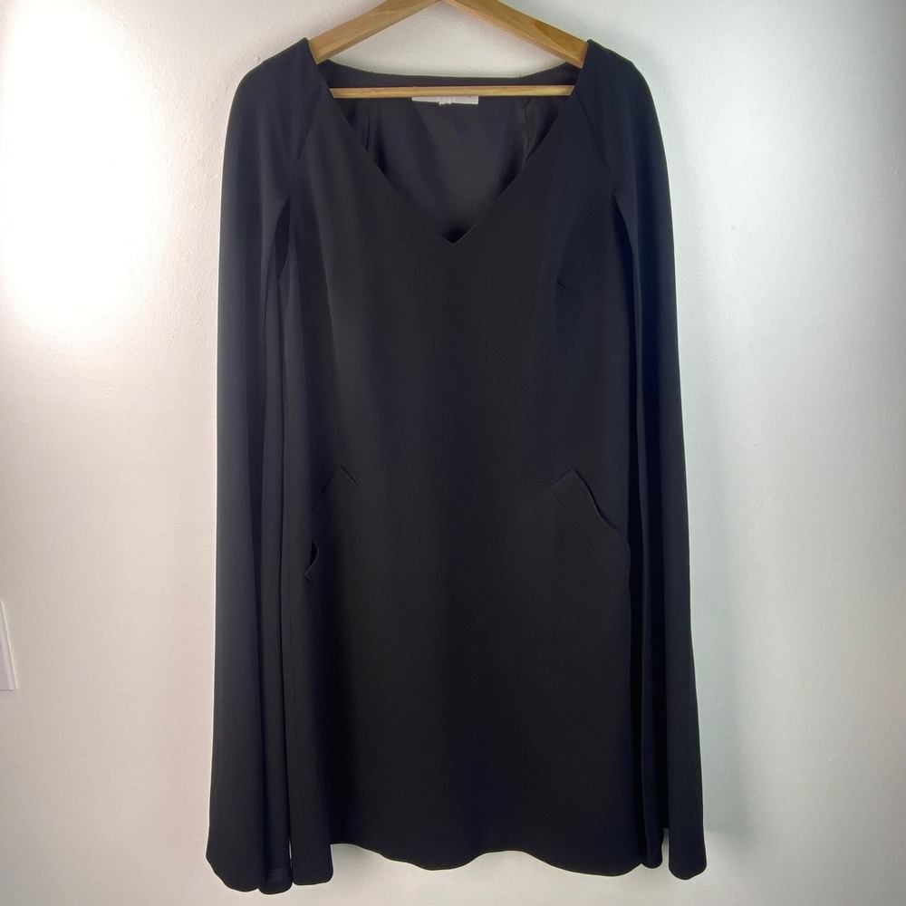 Trina Turk Shindig Black Cape Sleeve Mini Dress Pockets Sz 4 Goth Glamour